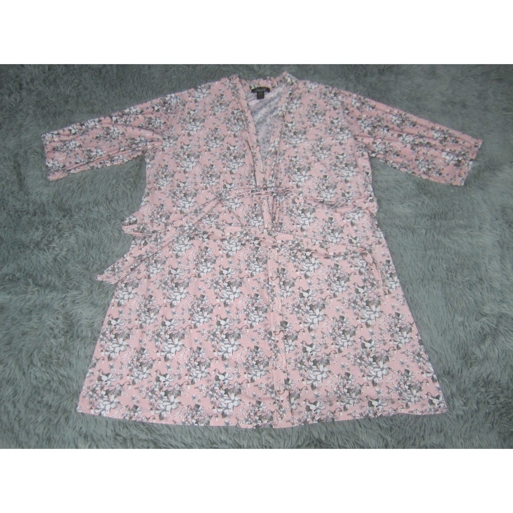 Rene Rofe Robe Womens 1X Pink Floral Sleepwear Open Front‎ Tie Front